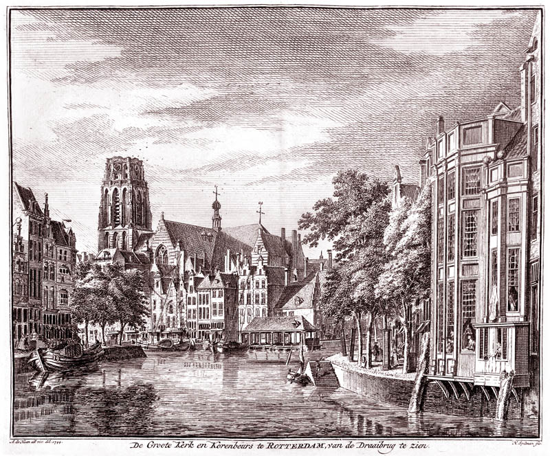 Rotterdam Groote Kerk en Korenbeurs 1773 Spilman